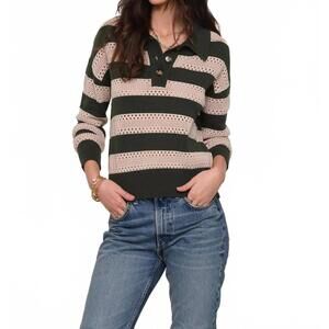 NEW HEARTLOOM kendi rugby stripe sweater top in kale